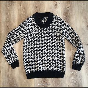 Houndstooth Sweater Black and White Vintage